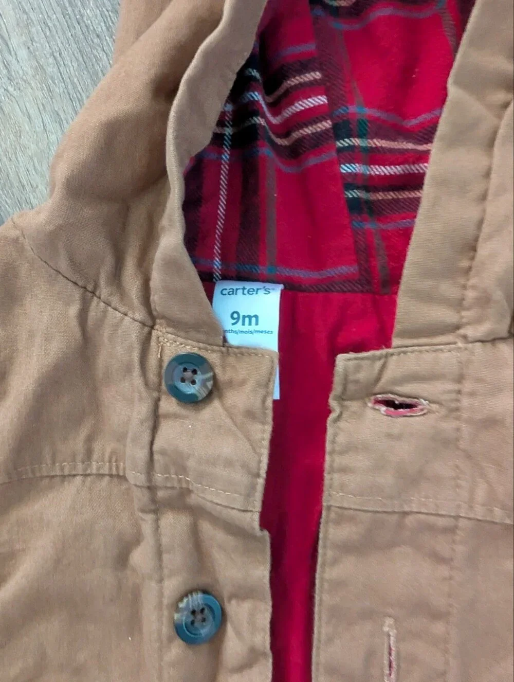 Gymboree Brown Hooded Jacket with Red Plaid Lining